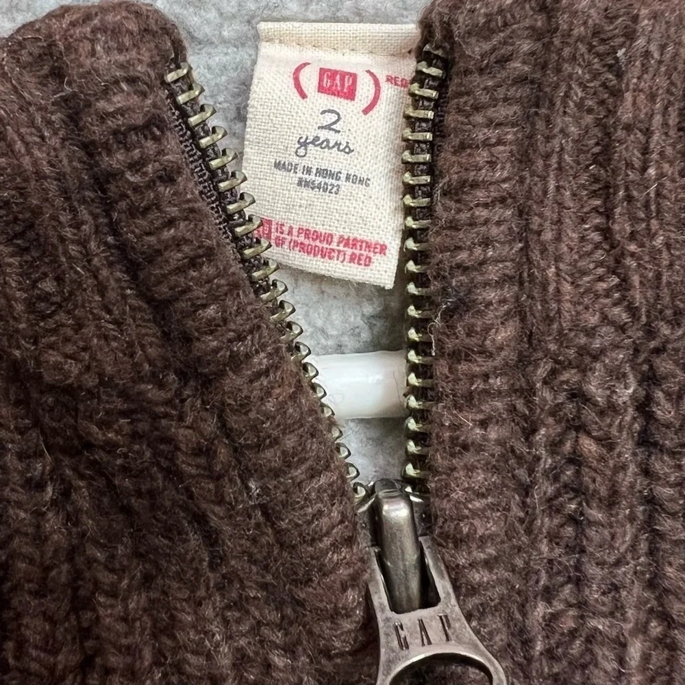 Baby Gap ADMI(RED) 2T Brown Sherpa Lined Zip Up Sweater‎ Cardigan Boys